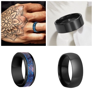 Men's stainless steel spinning ring set featuring blue chain and black dragon patterns