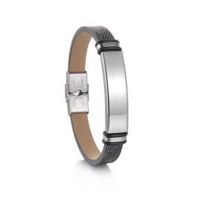 Minimalist black stainless steel bracelet for men with polished metal identity plate