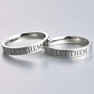 Inspirational Let Them engraved silver stainless steel ring set for couples