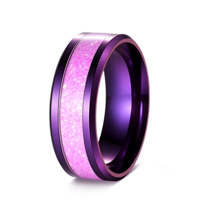 Unisex Purple Stainless Steel High Polished Band Ring Geometric Electroplated Wide Jewelry Accessory For Men Women Fashion Gift