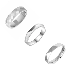 Three-piece stackable geometric titanium steel rings with rhombic and wave patterns