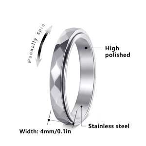 Minimalist 4mm silver fidget spinner ring for women with polished diamond cut surface