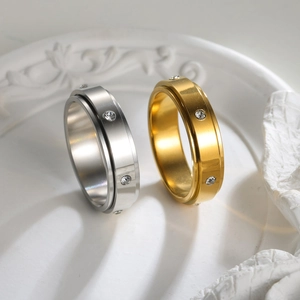 Bague Spinner en Acier Titane pour Soulager l'Anxiété Plaqué Or Argent Strass Bague Fidget Anneau Géométrique Hommes Femmes