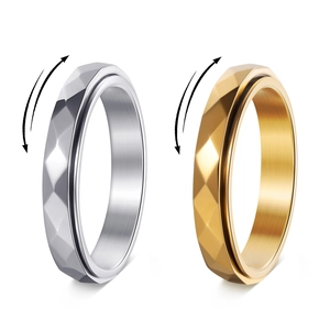 Minimalist spinning diamond-cut titanium steel anxiety ring in silver and gold colors