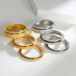 Titanium Steel Frosted Rotatable Spinner Ring For Anxiety Stress Relief Minimalist Gold Silver Band Ring Unisex Fashion Jewelry