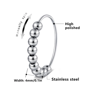 Polierter Edelstahl-Angstring gegen Stress mit acht beweglichen 4mm Perlen und Glanz