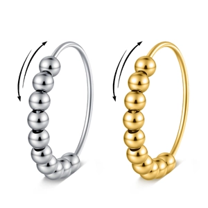 Drehbarer Anti-Stress-Ring aus Edelstahl mit beweglichen Perlen in Gold und Silber