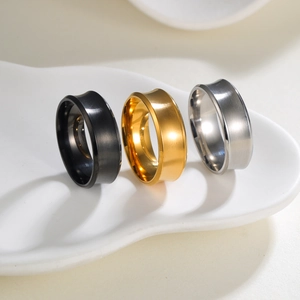 Modern Concave Stainless Steel Ring For Men Women Unisex Brushed Matte Finish Polished Edge Industrial Minimalist Band Ring Jewelry Gift