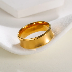 Men's 8mm gold stainless steel ring with brushed matte concave surface design