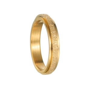 Detailed macro view of rotatable golden titanium ring with a textured matte finish