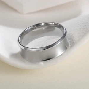 8mm silver stainless steel U-shape ring with brushed finish and polished edges