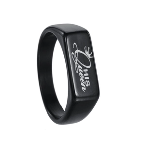 Bague de couple en acier inoxydable noir avec gravure His Queen et couronne