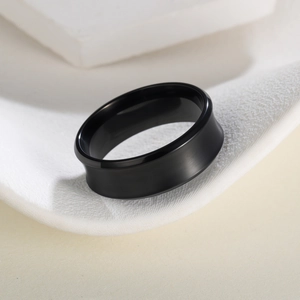 Men's 8mm black stainless steel U-shaped ring with matte finish and polished edges