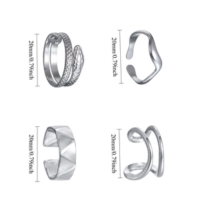 Silberne Hip-Hop-Ringe-Set mit Schlangenmuster und geometrischen Wellendesigns