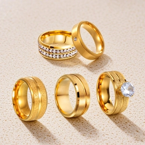 Titanium Steel Gold Frosted Brushed Rhinestone Rings Collection Minimalist Geometric Geometric Rings For Men Women Fashion Jewelry