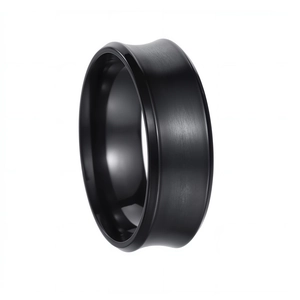 Macro shot of 8mm men's black stainless steel ring with brushed and polished finishes