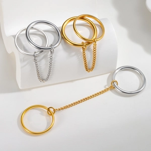Minimalist Stainless Steel Linked Chain Rings For Women Gold Silver Two-tone Stackable Finger Ring Fashion Punk Jewelry Accessory