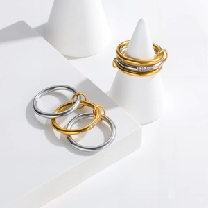 Minimalist Titanium Steel Stacked Rings For Women Gold Silver Plated Interlocking Circles Rhinestone Fashion Finger Ring