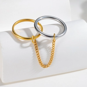 Interlocked gold and silver stainless steel chain ring set with polished finish