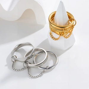Stainless Steel Chain Linked Stackable Punk Finger Rings Gold Silver Plated Frosted Polished Fashion Jewelry For Women