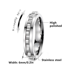 6mm high polished stainless steel spinner ring with a manually rotating wave band