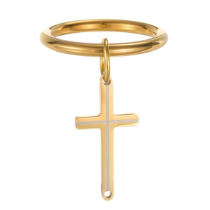 Bague minimaliste en acier titane doré avec pendentif croix et finition bicolore