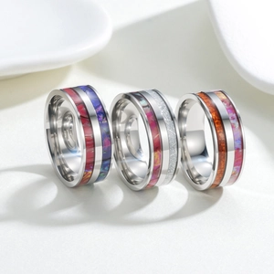 Bague Vintage en Acier Inoxydable pour Homme Avec Incrustation de Coquille et Bois Polie Large Anneau Bijoux Rétro