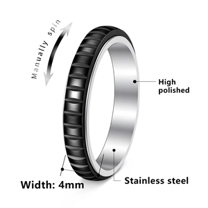 4mm Edelstahl Anti-Stress-Ring mit schwarz texturiertem drehbarem Außenring-Design