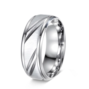 Modern Stainless Steel Band Ring For Men Women Polished Slanted Engraved Line Brushed Finish Minimalist Couple Finger Ring Fashion Jewelry