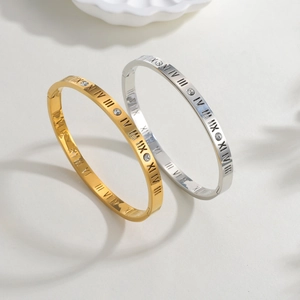 Bracciali in acciaio al titanio 6mm oro e argento con numeri romani e cristalli lucidi