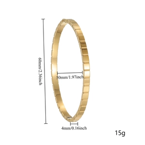 Detailed size specifications for a 4mm gold-plated stainless steel block link bangle bracelet