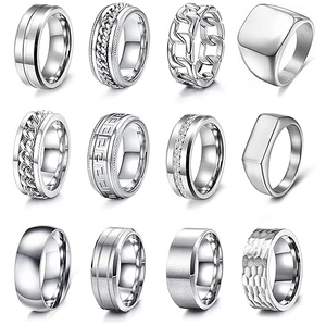 Modern Stainless Steel Spinner Rings For Men Women Hammered Texture Chain Rotating Greek Key Rhinestone Fashion Jewelry Rings