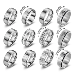 Stainless Steel Rotatable Fidget Rings For Men Punk Fashion Jewelry Greek Key Hammered Chain Design Spinner Ring Collection