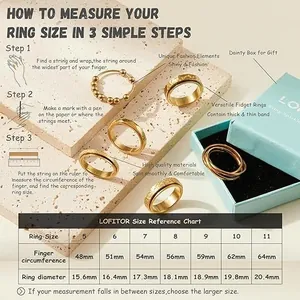 Detailed ring size guide for 6mm spinning moon and star ring set with measuring steps