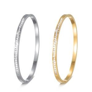 Boucle d'Oreille Bracelet Ovale en Acier Inoxydable Strass pour Femme Plaqué Or Argent Fermoir Charnière Bijoux de Luxe