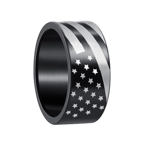 Bague pour homme 10mm en acier inoxydable noir brossé avec motif drapeau américain