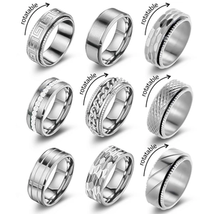 Edelstahl Spinner Ringe Hip Hop Drehbare Griechischer Schlüssel Gehämmerte Kette Design Mode Schmuck Ringe Für Herren Damen