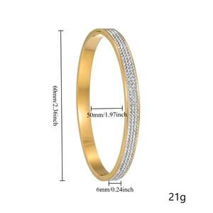 Detailed dimension guide for gold stainless steel bangle with triple row of crystals