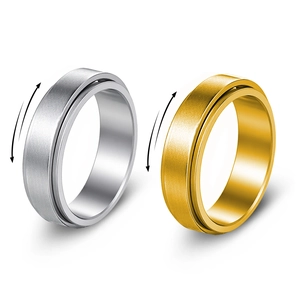 Bague Spinner en Acier Inoxydable 6mm de Large Finition Mate Sablée Soulagement du Stress Bague pour Femmes Hommes Bijoux