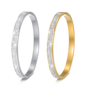 Women Stainless Steel Pavé Rhinestone Bangle Bracelet Elegant Oval Hinged Cuff Bangle Gold Silver Fashion Jewelry For Women