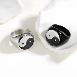 Minimalist yin yang tai chi ring set in black and silver finish for men and women