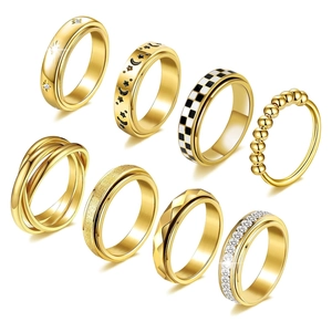 304 Stainless Steel Spinner Rings For Women Men Fidget Ring Moon Star Geometric Rhinestone Band Ring Anxiety Relief Jewelry
