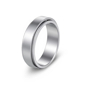 Macro d'une bague rotative en acier inoxydable 304 argenté avec finition brossée