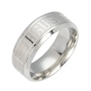 Anello Jesus a Croce in Acciaio Inossidabile Minimalista per Uomo Donna Anello Religioso Gioielli Regalo di Festa Oro Argento Nero