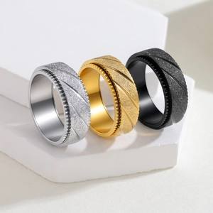 Bagues rotatives 8mm en acier titane punk avec texture givrée en argent, or et noir