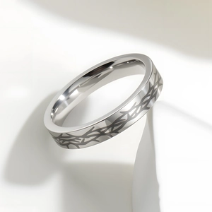 4mm stainless steel thorn pattern wedding ring for couples with a modern industrial design
