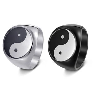 Vintage Tai Chi Yin Yang Signet Ring Stainless Steel Punk Oriental Style Geometric Finger Band For Men Jewelry Accessory