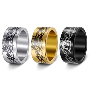 Gothic 304 Stainless Steel Rose Thorn Band Ring For Men Women Halloween Retro Flower Pattern Minimalist Jewelry Finger Ring