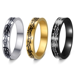 Stainless Steel Thorn Ring For Men Women Laser Engraved Punk Gothic Band Ring Minimalist Jewelry Wedding Party Fashion Band