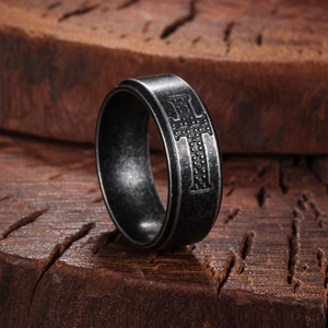 Vintage Nordic cross stainless steel ring with antique finish for men and women